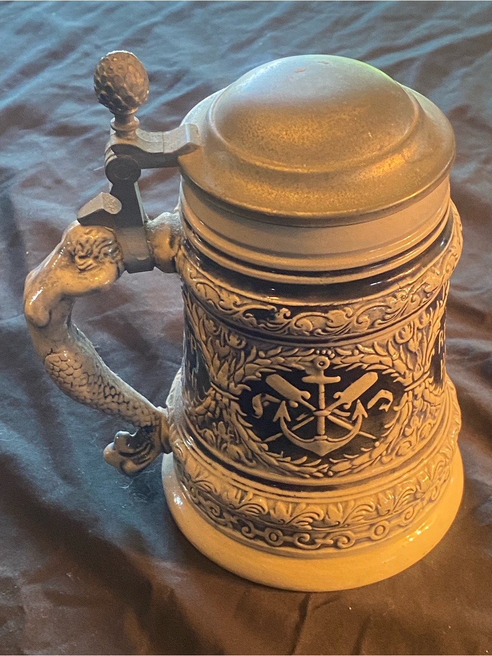 Vintage Thewalt Western Germany Beer Stein Mermaid Handle Nautical Hipp Hurrah